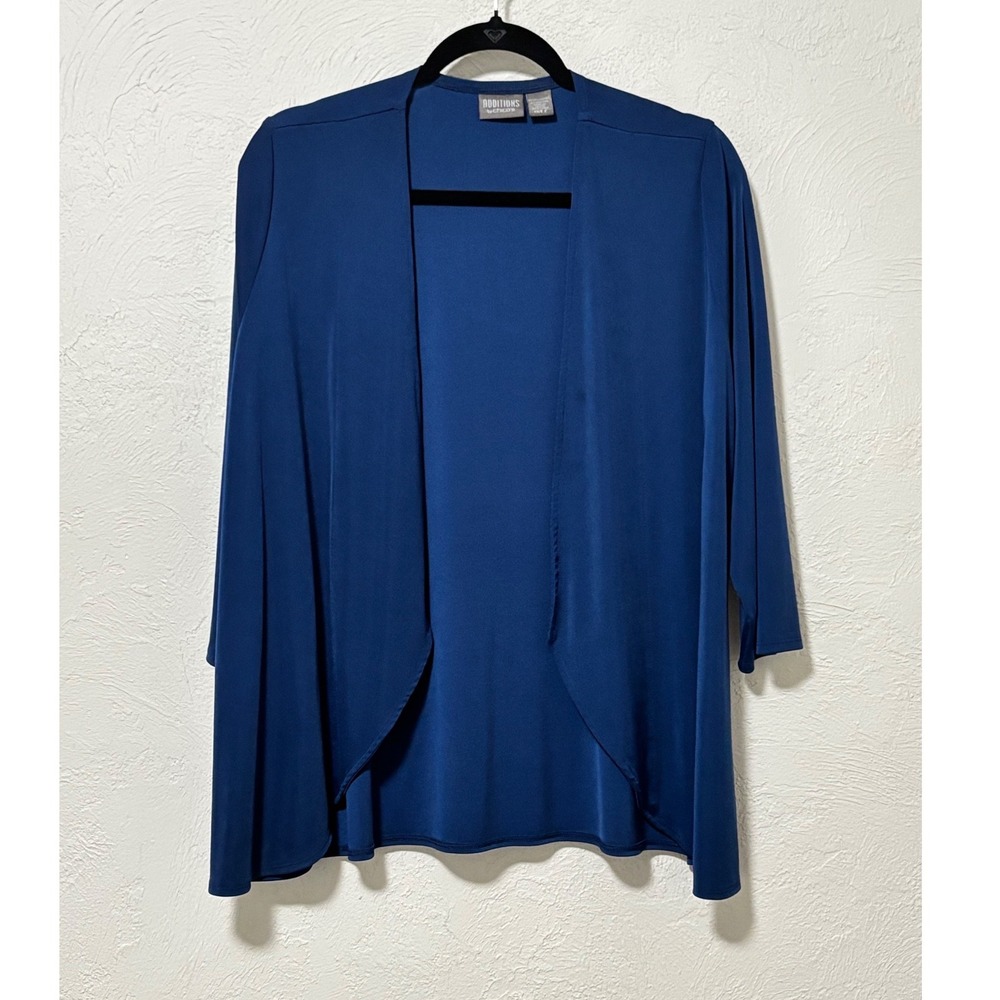 Chico's Cardigan Women Size 2 Blue Additions Open Front Slinky Knit 3/4 Sleeve